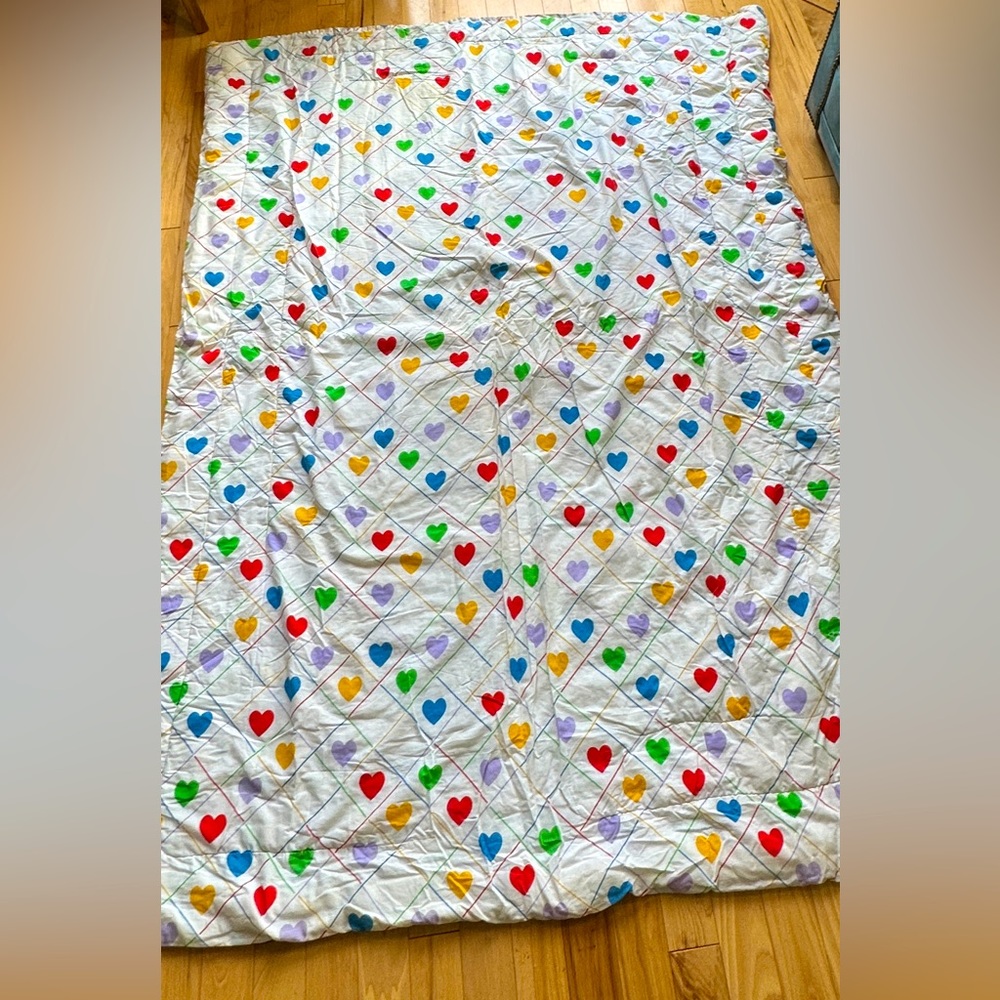 Vintage 1980s Sears Young At Heart Rainbow Heart twin comforter